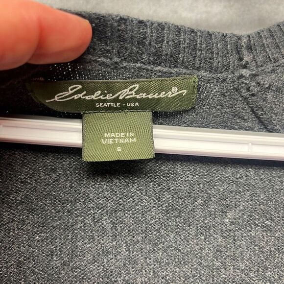 Eddie Bauer Women’s Cotton an Cashmere Cardigan Sweater Preppy Charcoal size S - Picture 3 of 6